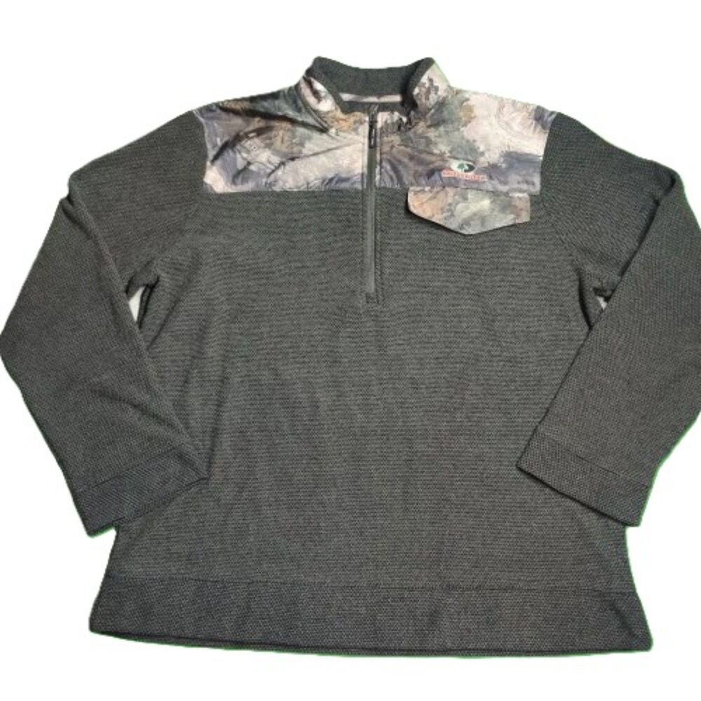 Mossy Oak Quarter Zip Pullover L Gray Fleece Camo Shoulder Outdoor Hunting